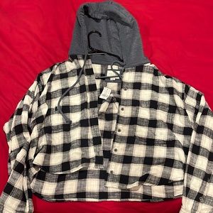 American eagle cropped flannel with hood